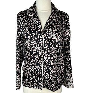 Victorias Secret Sleep Pajama Top Silky Womens Small Black Pink Button Front
